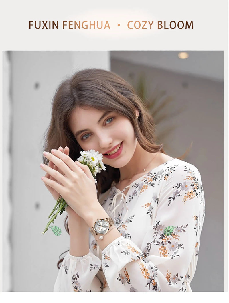 Relógio LIGE de luxo feminino à prova d água
