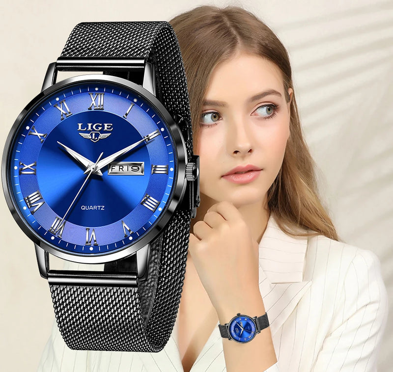 Relógio LIGE de luxo feminino à prova d água