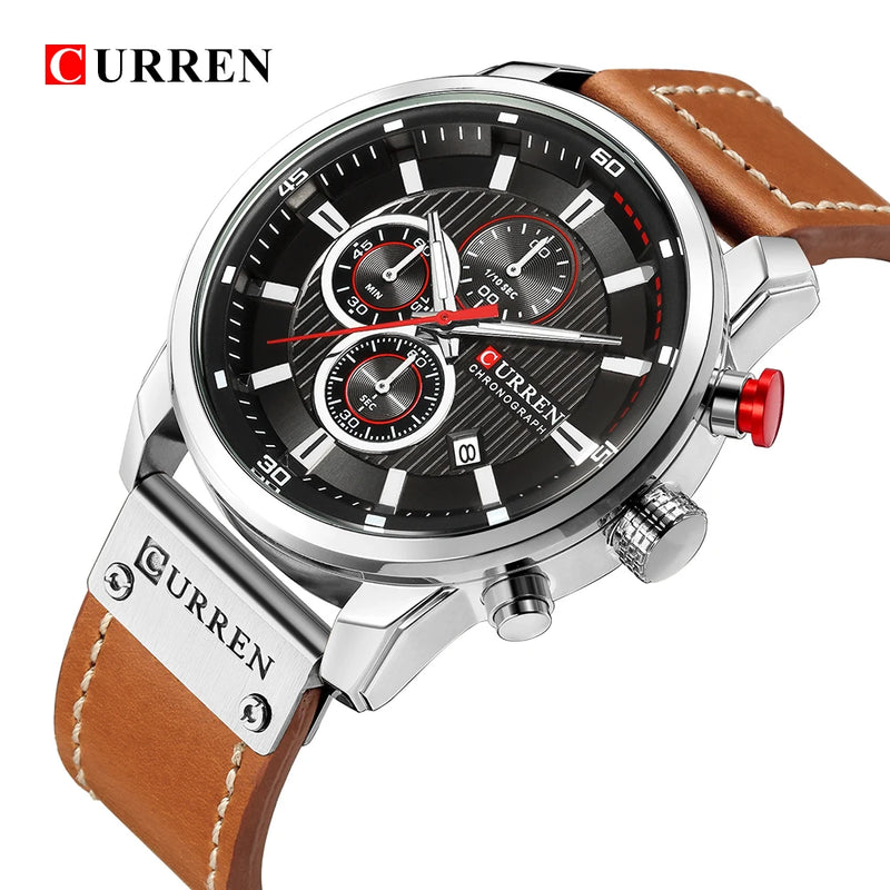 Relógio Curren pulseira couro em quartzo
