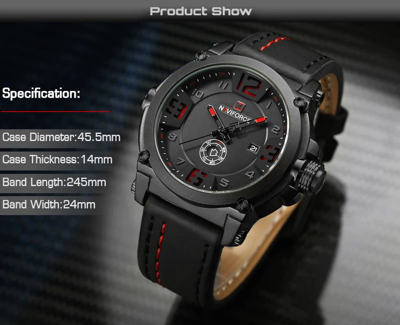 Relógio Naviforce modelo superior de luxo pulseira de couro relógio de quartzo