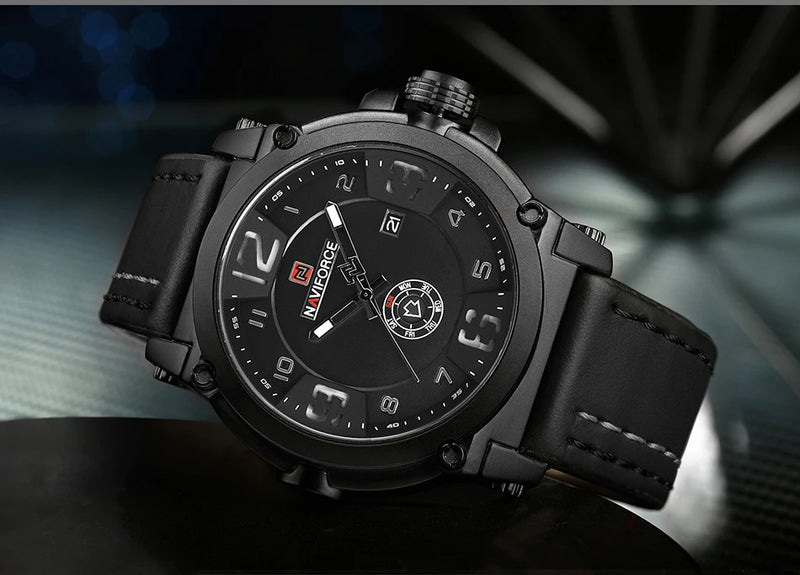 Relógio Naviforce modelo superior de luxo pulseira de couro relógio de quartzo