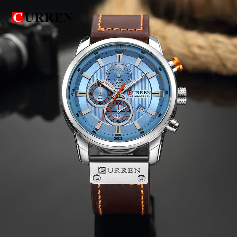 Relógio Curren pulseira couro em quartzo