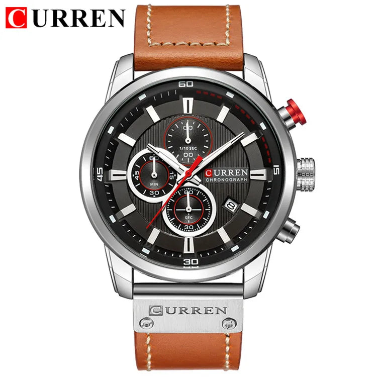 Relógio Curren pulseira couro em quartzo