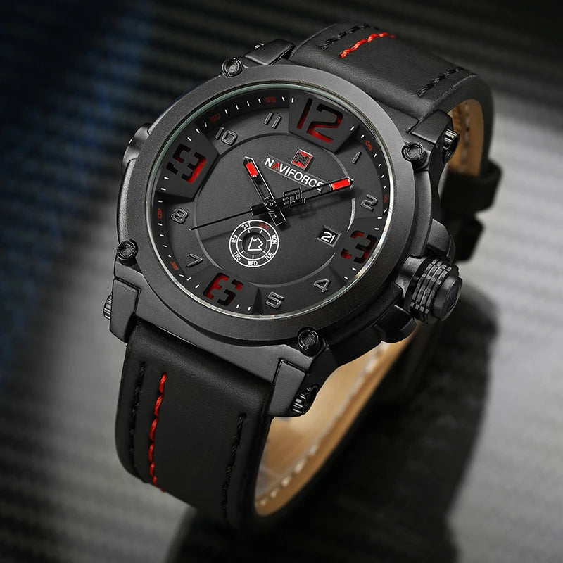 Relógio Naviforce modelo superior de luxo pulseira de couro relógio de quartzo