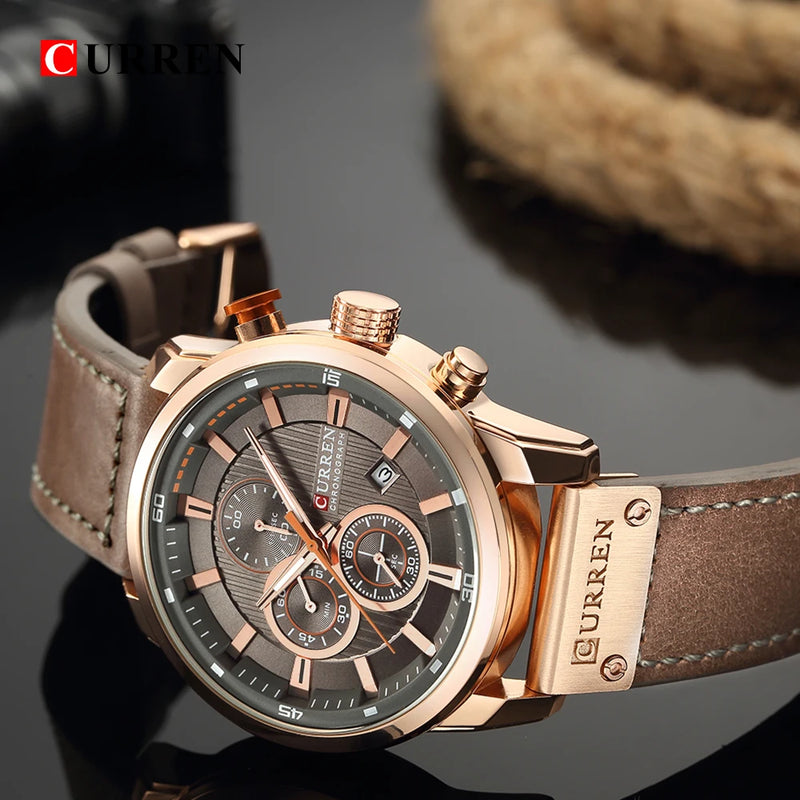 Relógio Curren pulseira couro em quartzo