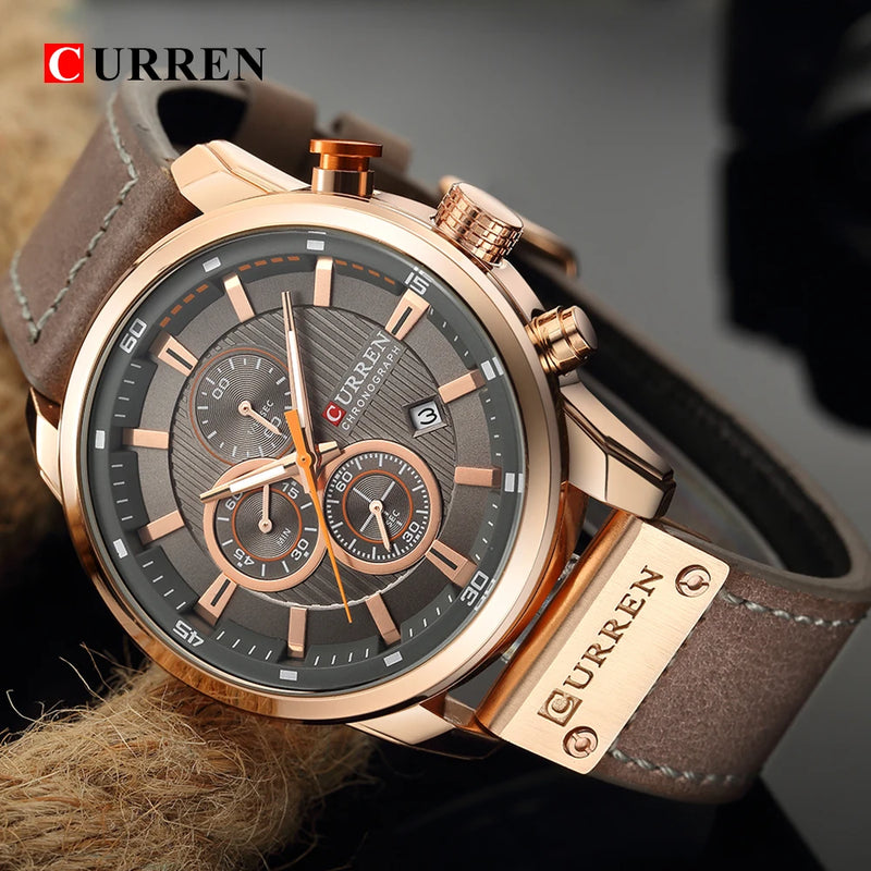 Relógio Curren pulseira couro em quartzo