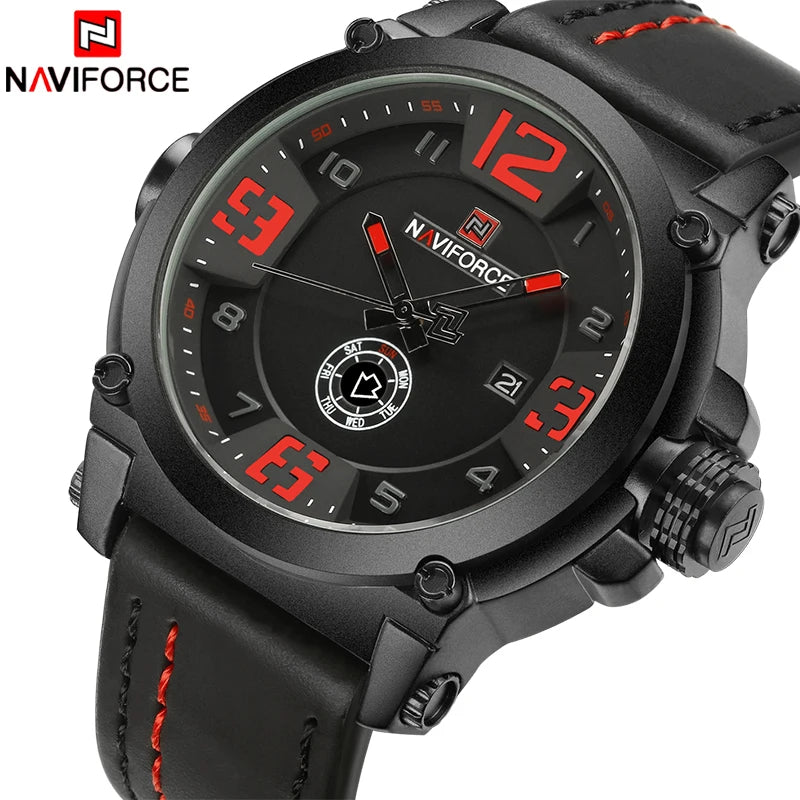 Relógio Naviforce modelo superior de luxo pulseira de couro relógio de quartzo