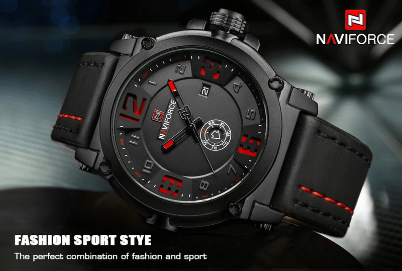 Relógio Naviforce modelo superior de luxo pulseira de couro relógio de quartzo