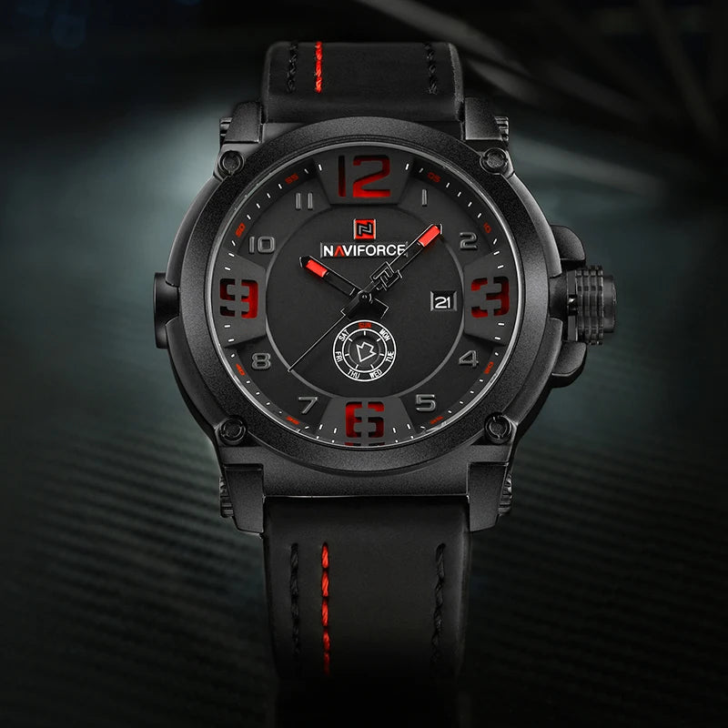 Relógio Naviforce modelo superior de luxo pulseira de couro relógio de quartzo