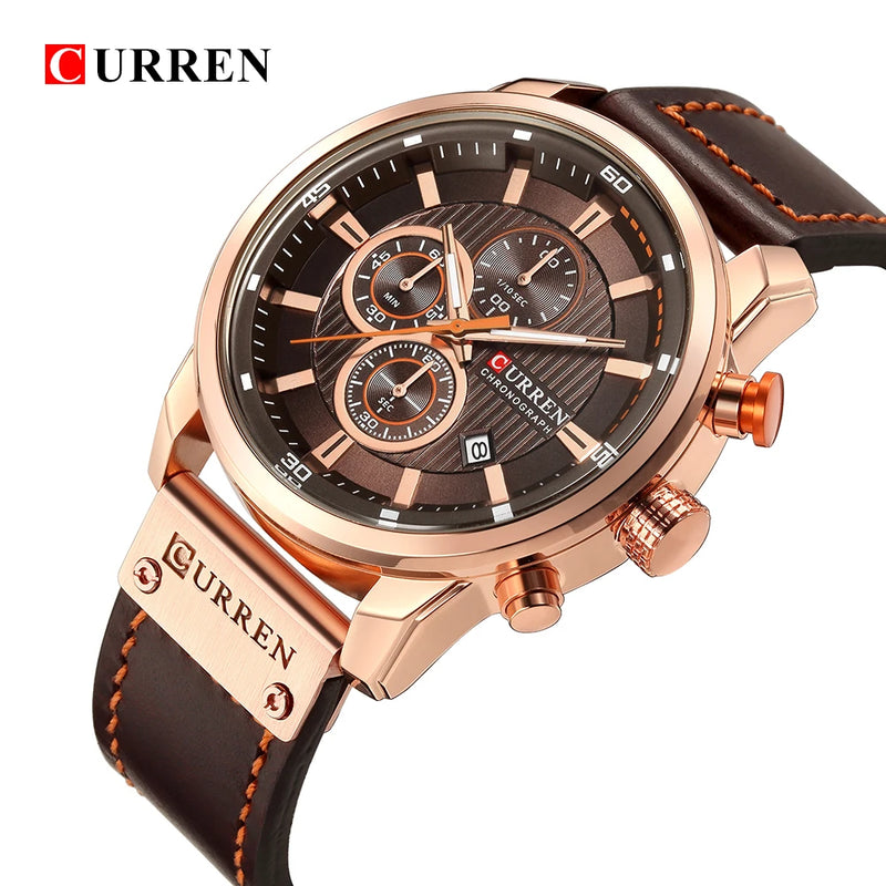 Relógio Curren pulseira couro em quartzo