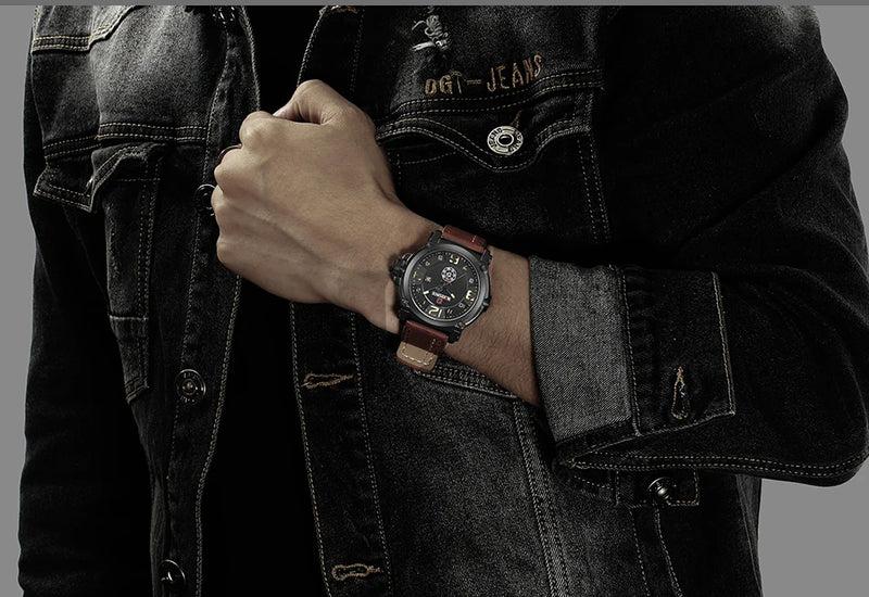 Relógio Naviforce modelo superior de luxo pulseira de couro relógio de quartzo