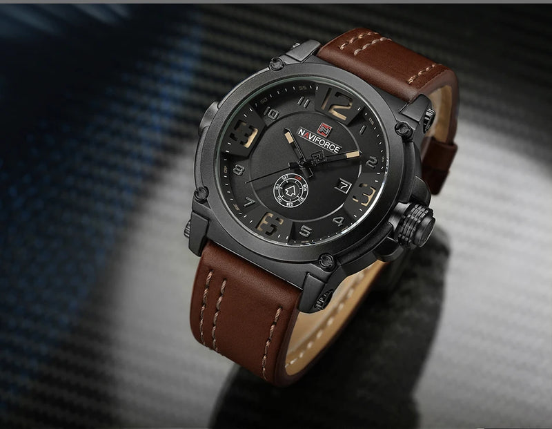 Relógio Naviforce modelo superior de luxo pulseira de couro relógio de quartzo