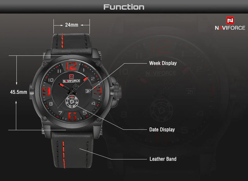 Relógio Naviforce modelo superior de luxo pulseira de couro relógio de quartzo