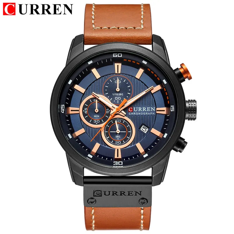 Relógio Curren pulseira couro em quartzo