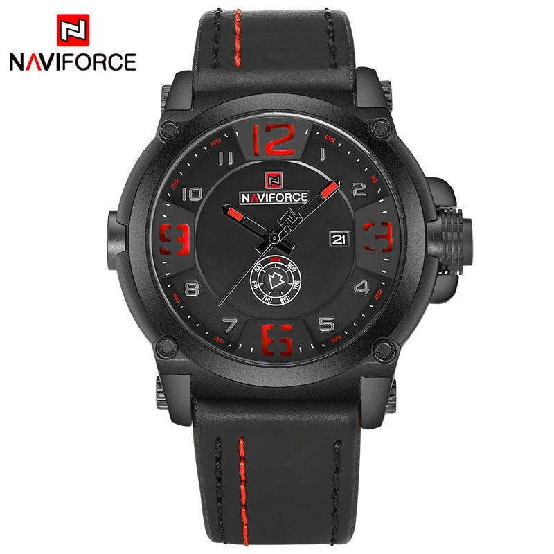 Relógio Naviforce modelo superior de luxo pulseira de couro relógio de quartzo