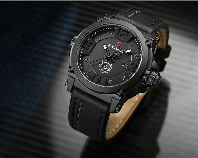 Relógio Naviforce modelo superior de luxo pulseira de couro relógio de quartzo