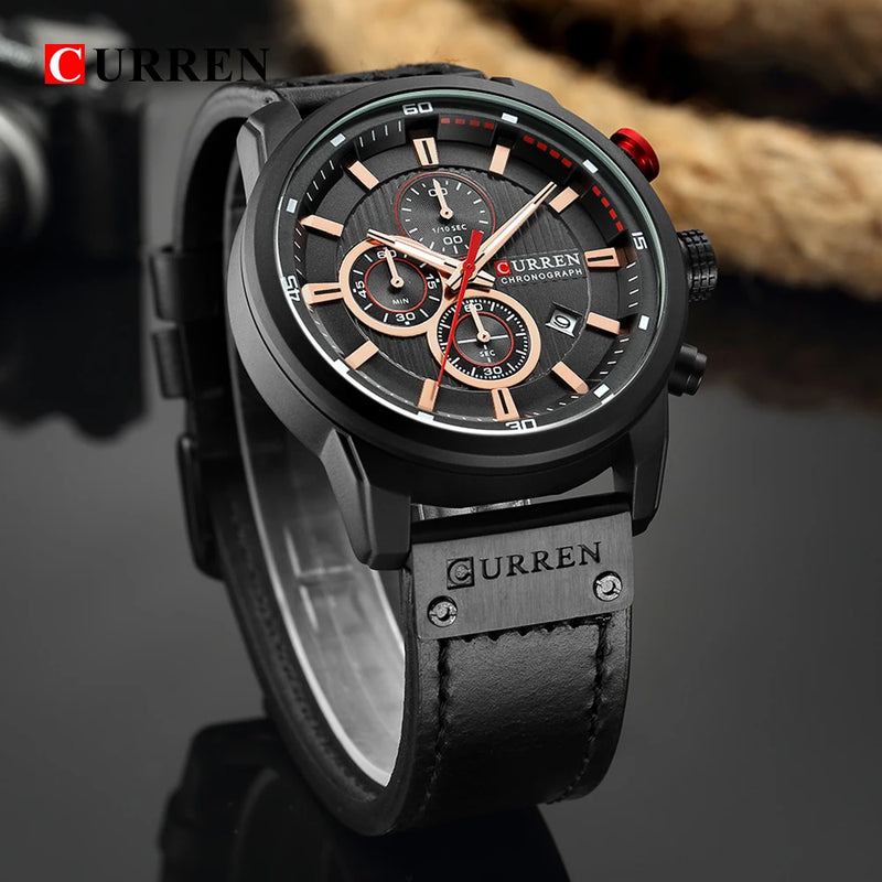 Relógio Curren pulseira couro em quartzo