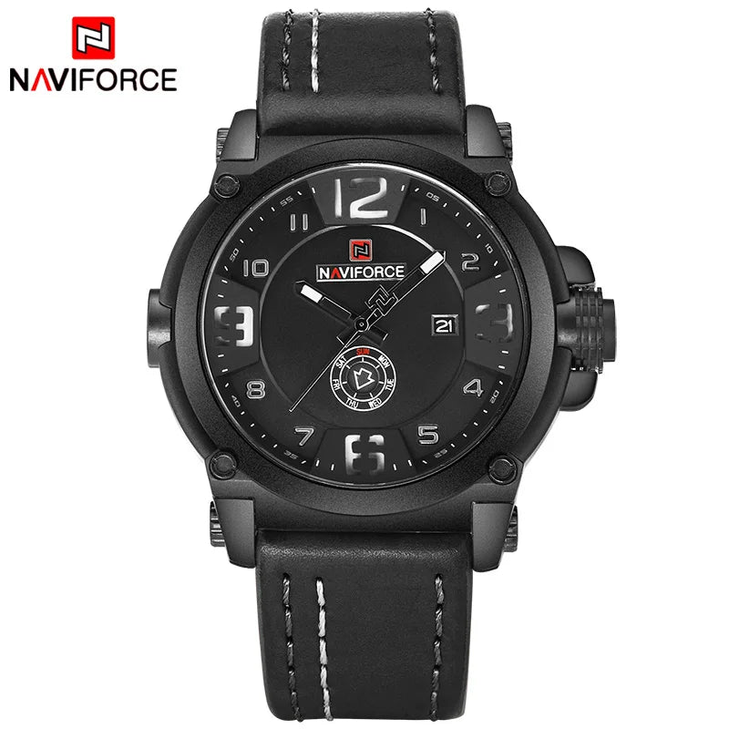 Relógio Naviforce modelo superior de luxo pulseira de couro relógio de quartzo