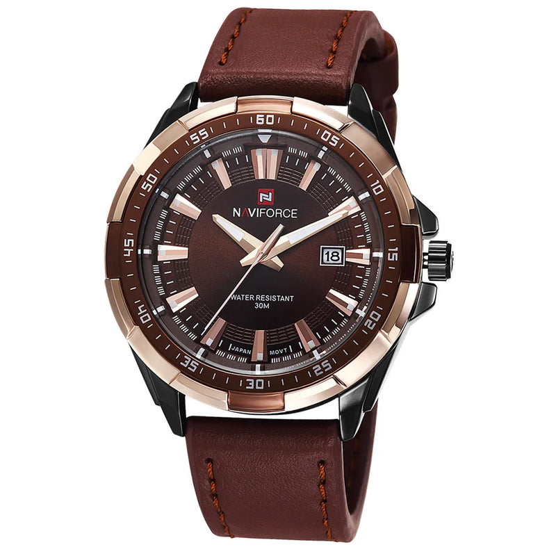 Relógio NAVIFORCE quartzo pulseira de couro perfil moderno, casual e esportivo