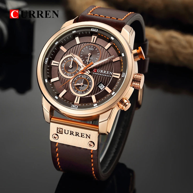 Relógio Curren pulseira couro em quartzo