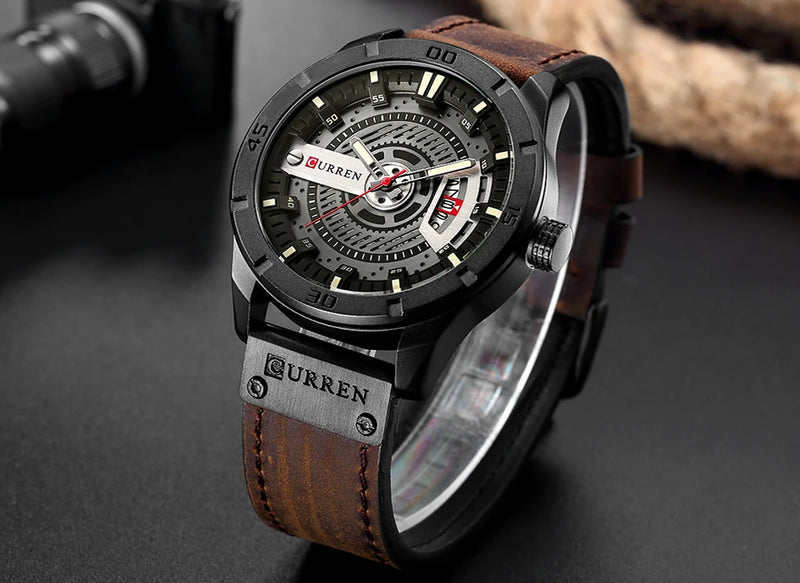 Relógio Curren marca de luxo de quartzo pulseira de couro
