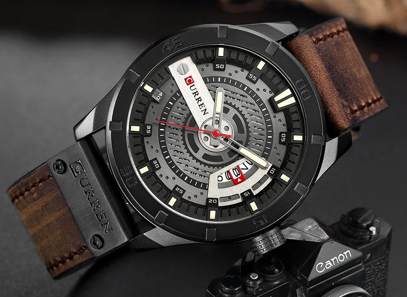 Relógio Curren marca de luxo de quartzo pulseira de couro