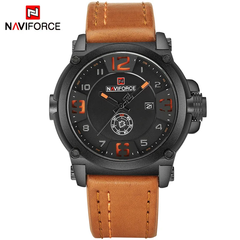 Relógio Naviforce modelo superior de luxo pulseira de couro relógio de quartzo