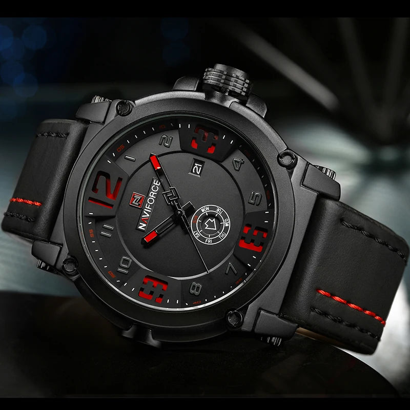Relógio Naviforce modelo superior de luxo pulseira de couro relógio de quartzo