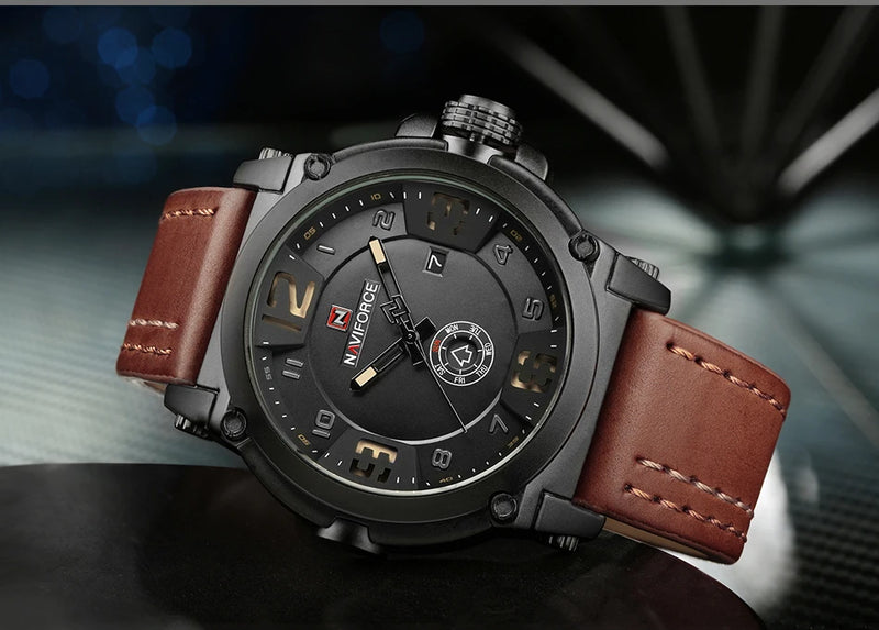 Relógio Naviforce modelo superior de luxo pulseira de couro relógio de quartzo