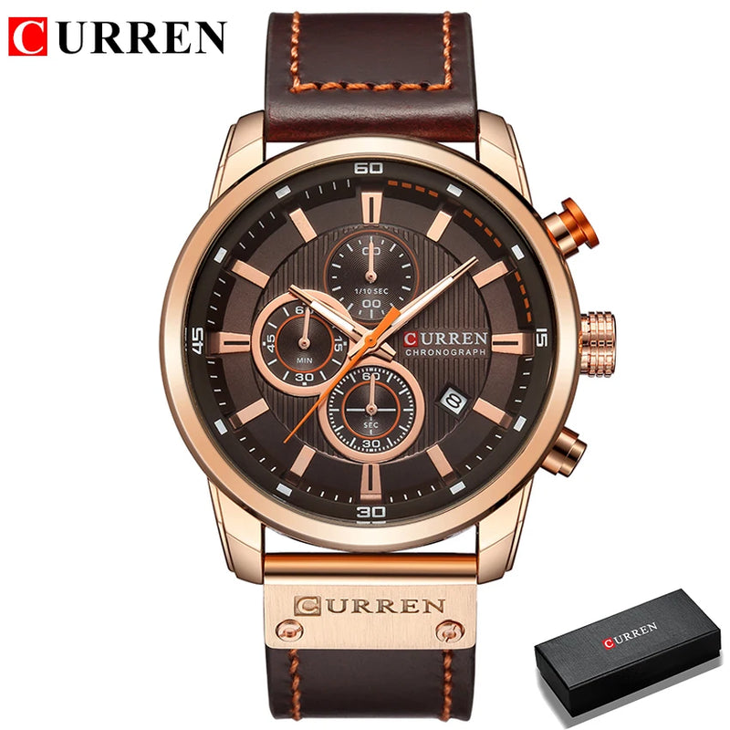 Relógio Curren pulseira couro em quartzo