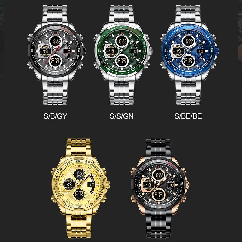 Relógio Naviforce analógico digital  pulseira de aço inoxidável