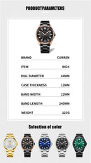 Relógio CURREN Clássico de Quartzo em Aço Inoxidável