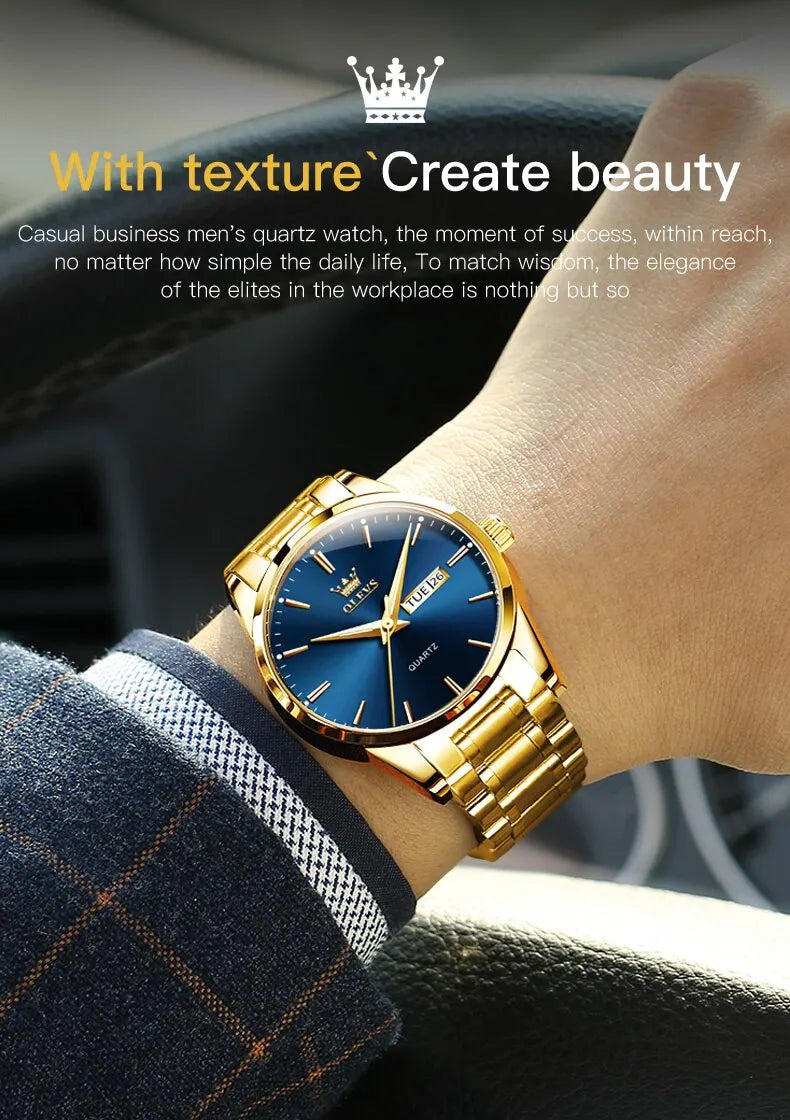 Relógio OLEVS Classic Gold  Luxo de Alta Qualidade  À Prova D'Água em Aço Inoxidável de Quartzo