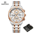 Relógio Naviforce modelo superior luxo pulseira de aço inoxidável e quartzo