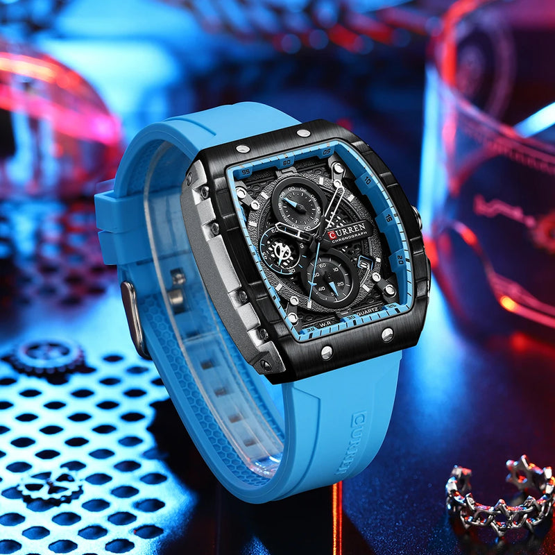 Relógio esportivo CURREN de quartzo à prova d'água com data automática e pulseira de silicone