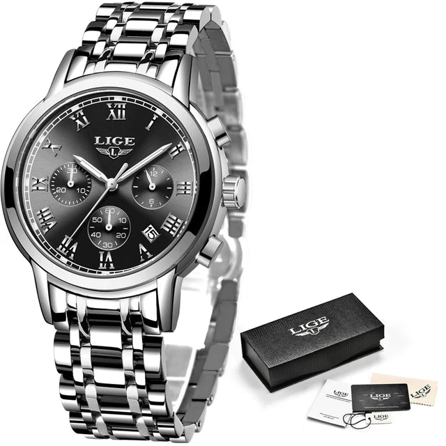 Relógio Lige Feminino pulseira de aço à prova d água