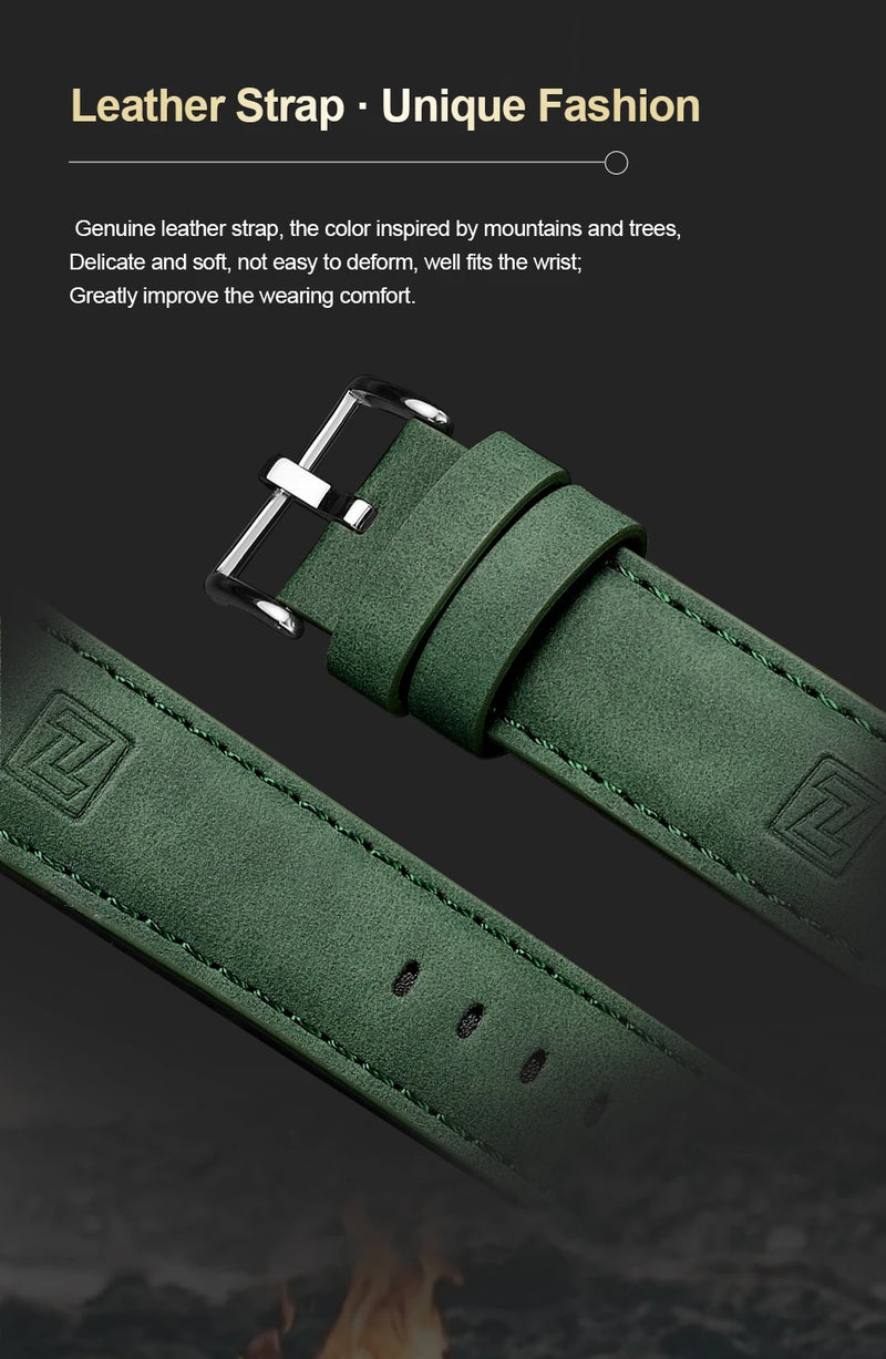 Relógios NAVIFORCE  Pulseira de Couro Verde À Prova D 'Água função Data do dia Display