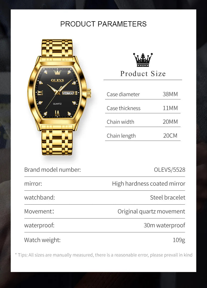 Relógios  OLEVS Masculinos Luxo Tonneau Original de Quartzo