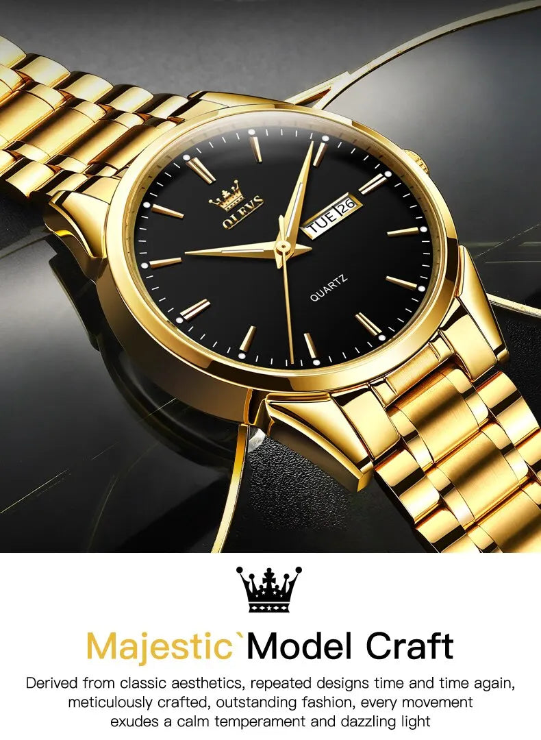 Relógio OLEVS Classic Gold  Luxo de Alta Qualidade  À Prova D'Água em Aço Inoxidável de Quartzo