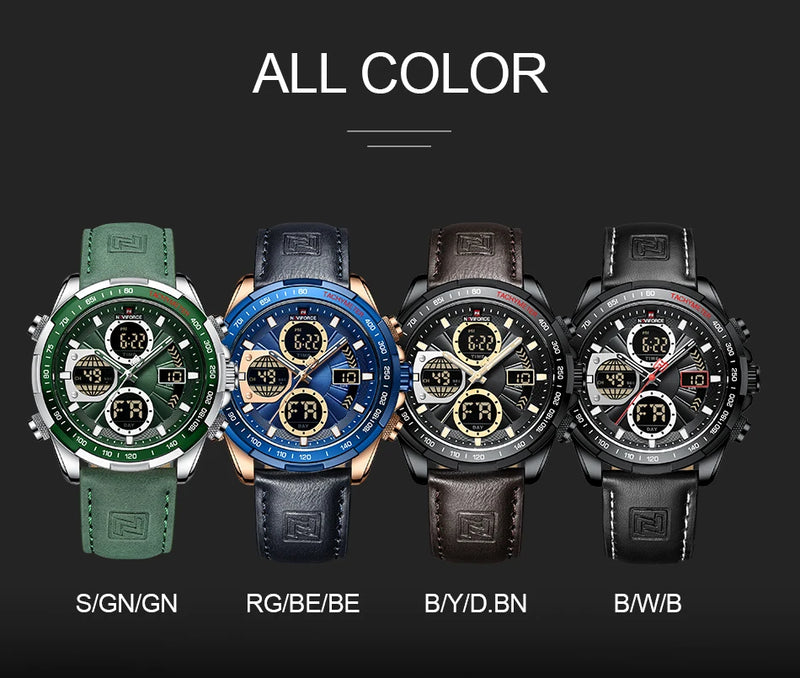 Relógios NAVIFORCE  Pulseira de Couro Verde À Prova D 'Água função Data do dia Display