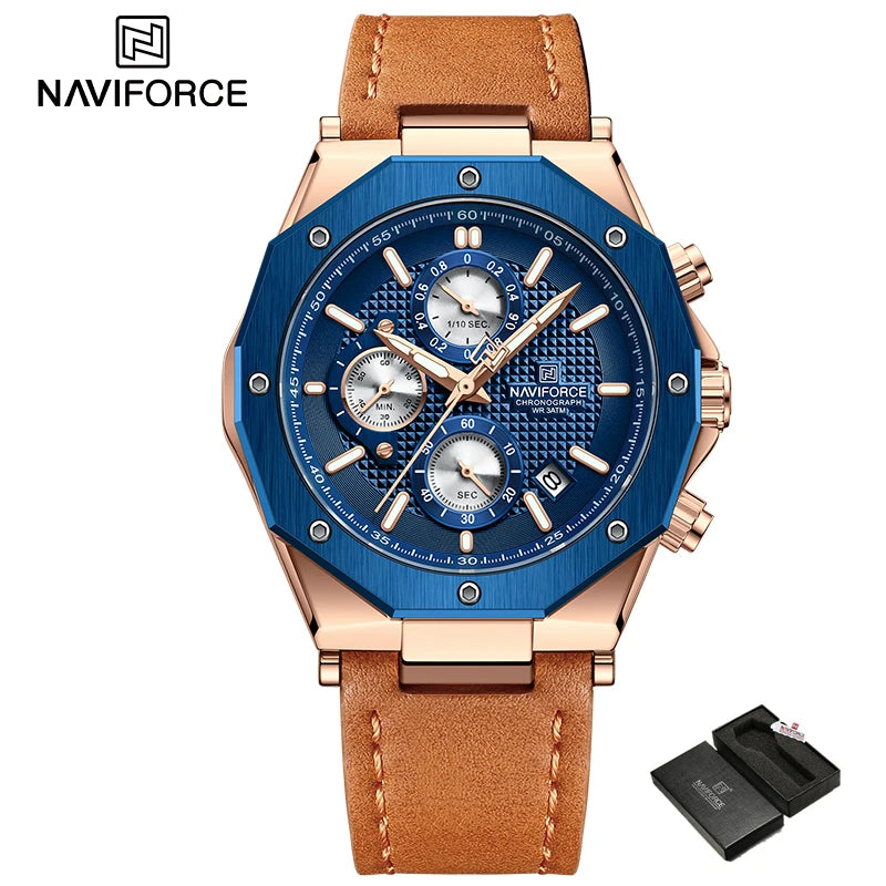 Relógios NAVIFORCE de luxo com pulseira de couro