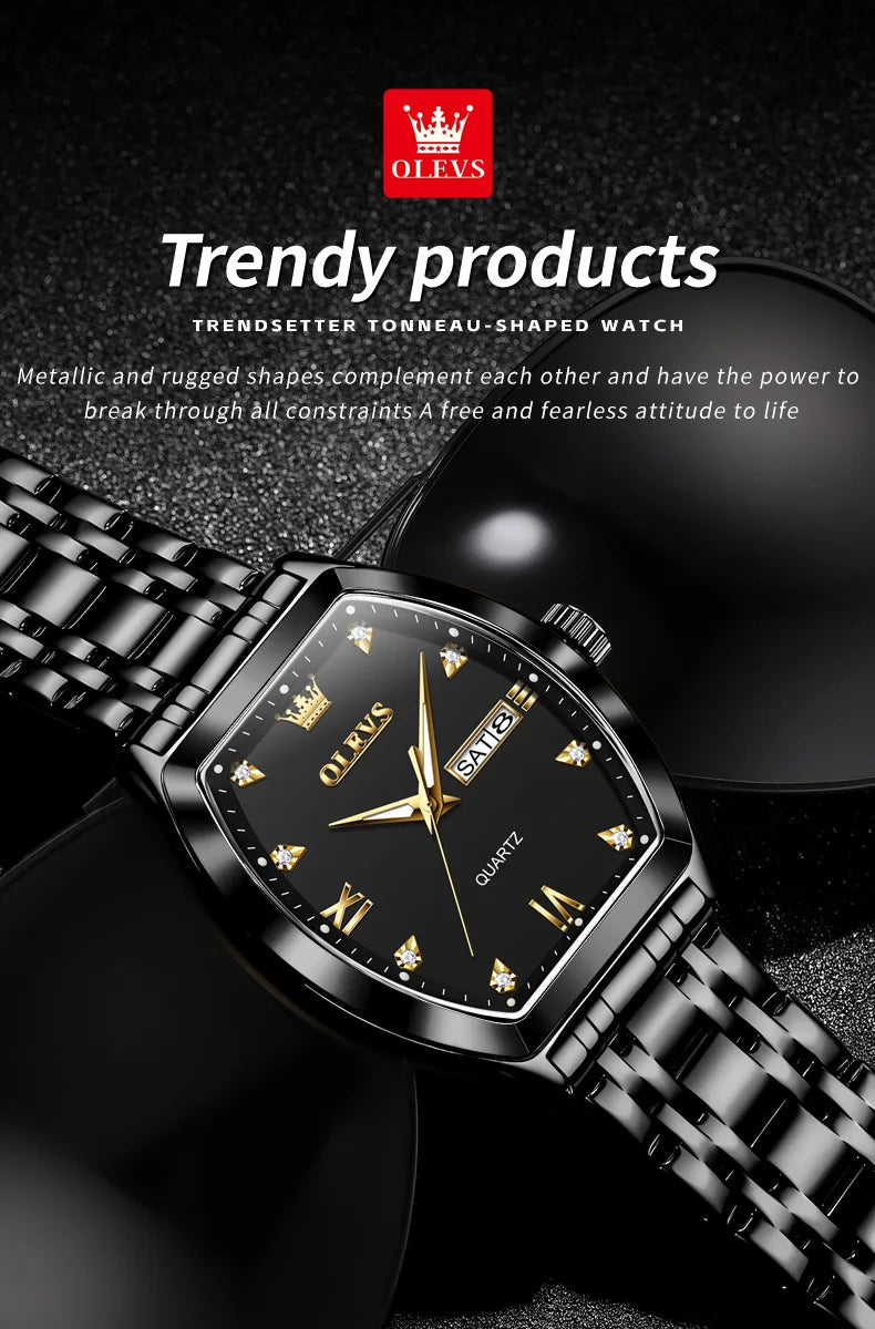 Relógios  OLEVS Masculinos Luxo Tonneau Original de Quartzo