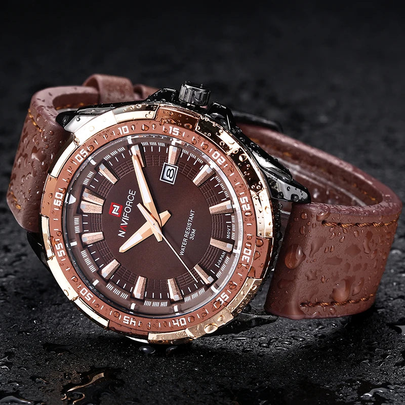 Relógio NAVIFORCE quartzo pulseira de couro perfil moderno, casual e esportivo