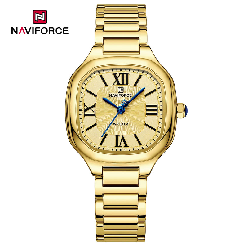 Relógio feminino NAVIFORCE luxo  de quartzo à prova d'água com pulseira de aço inoxidável