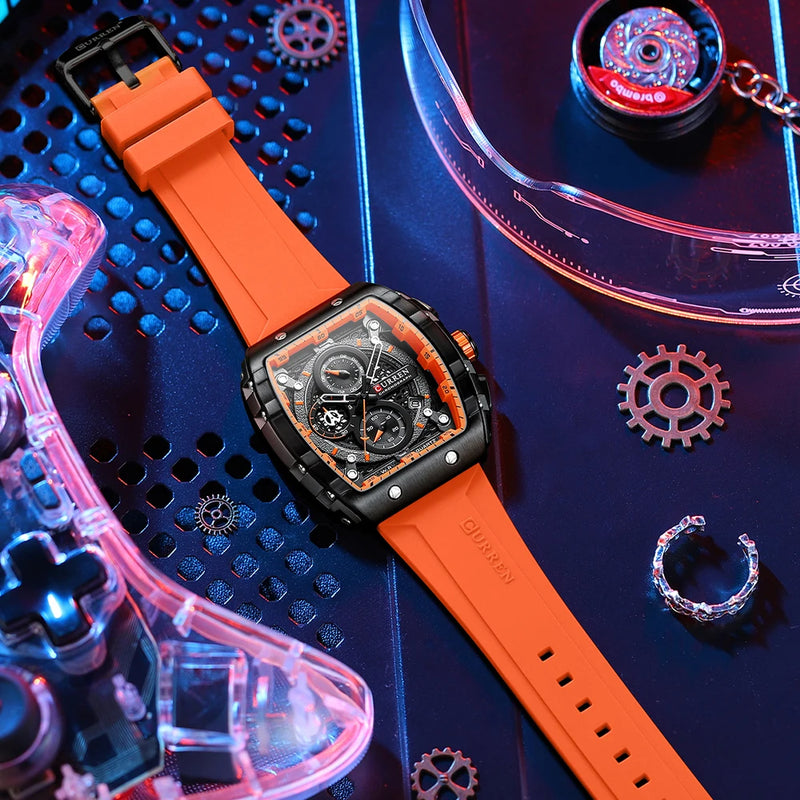 Relógio esportivo CURREN de quartzo à prova d'água com data automática e pulseira de silicone
