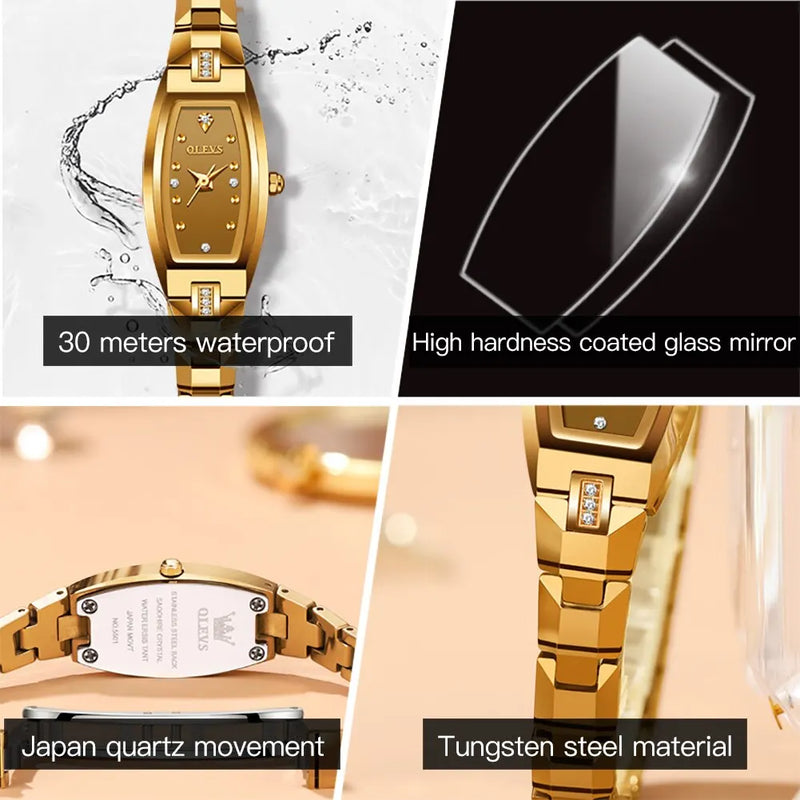 Relógio OLEVS Luxo Tungstênio Aço Banda Tonneau Design Quartzo