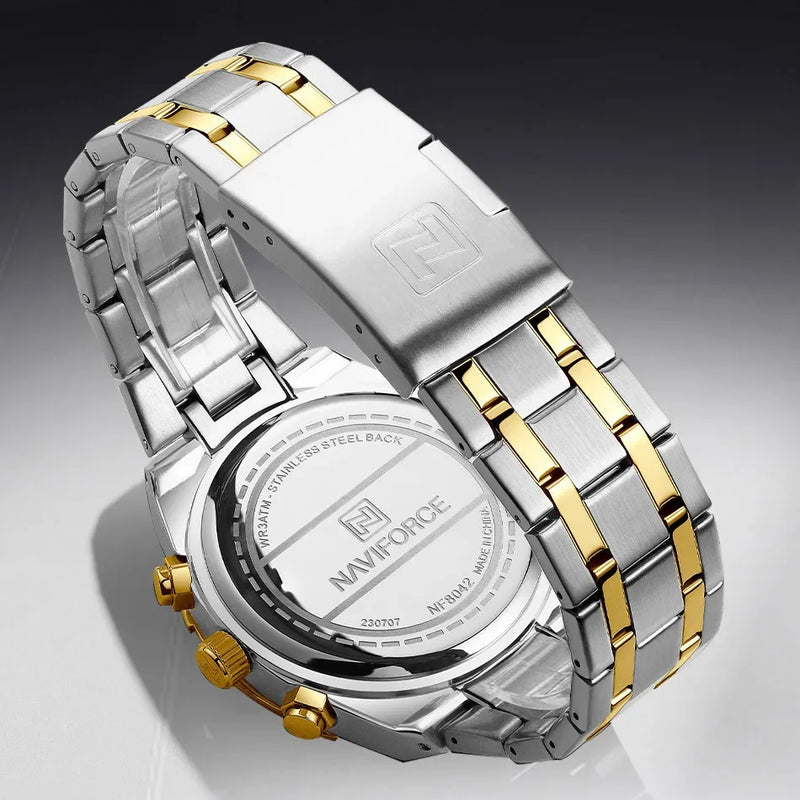 Relógio Naviforce modelo superior luxo pulseira de aço inoxidável e quartzo
