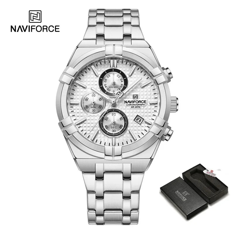 Relógio Naviforce modelo superior luxo pulseira de aço inoxidável e quartzo