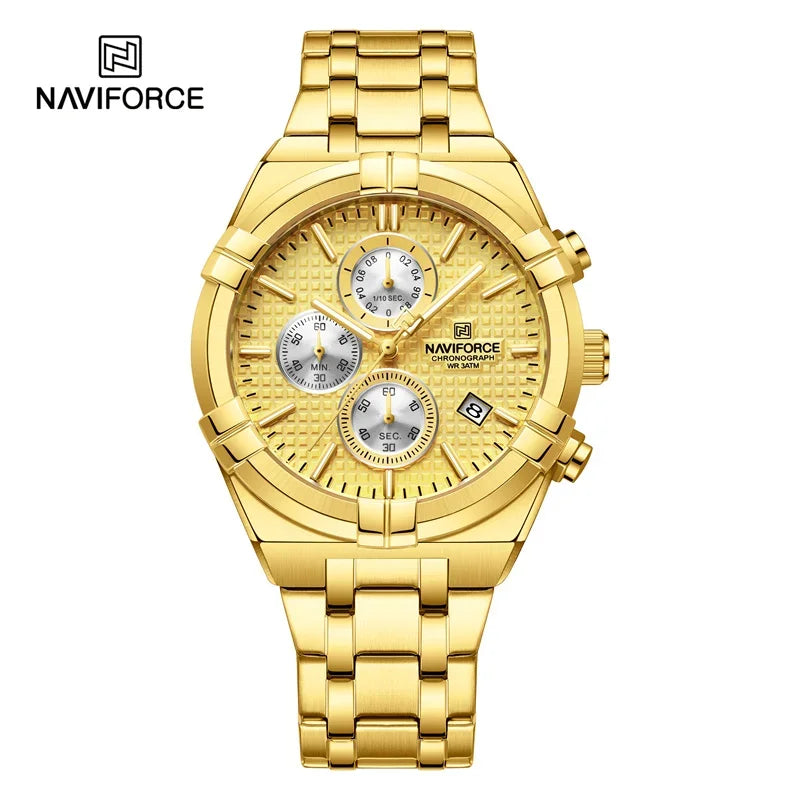 Relógio Naviforce modelo superior luxo pulseira de aço inoxidável e quartzo
