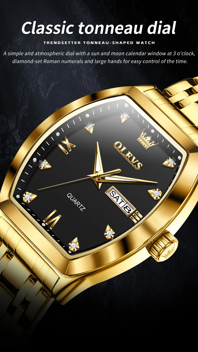 Relógios  OLEVS Masculinos Luxo Tonneau Original de Quartzo
